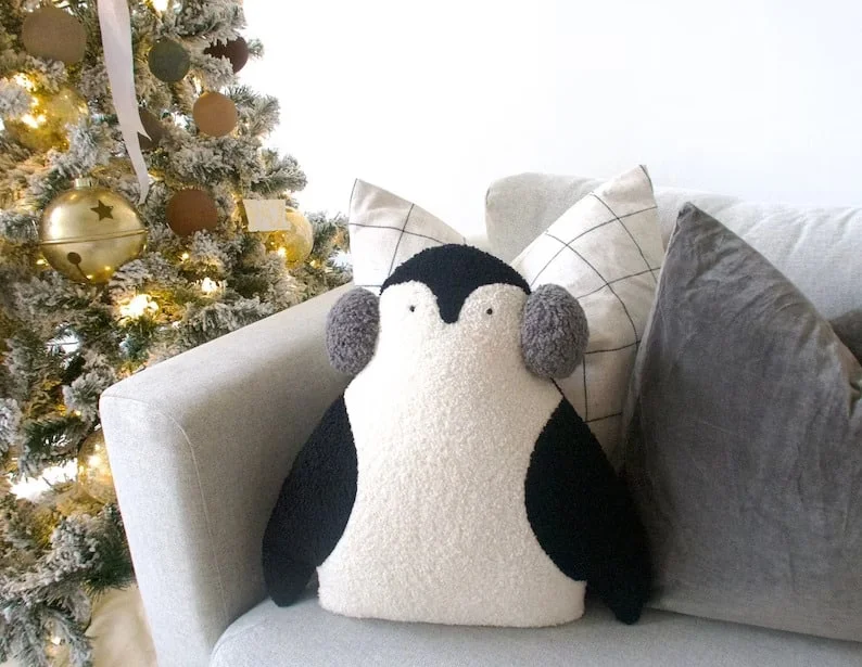 14. Wool Pillow with Christmas Penguin