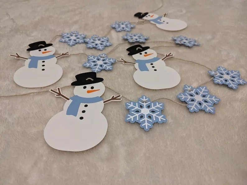 6. Paper Garland with Snowflake and Snowman