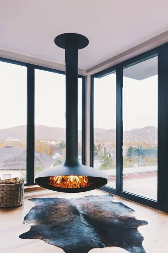 Redefining Comfort with a Hanging Wooden Fireplace