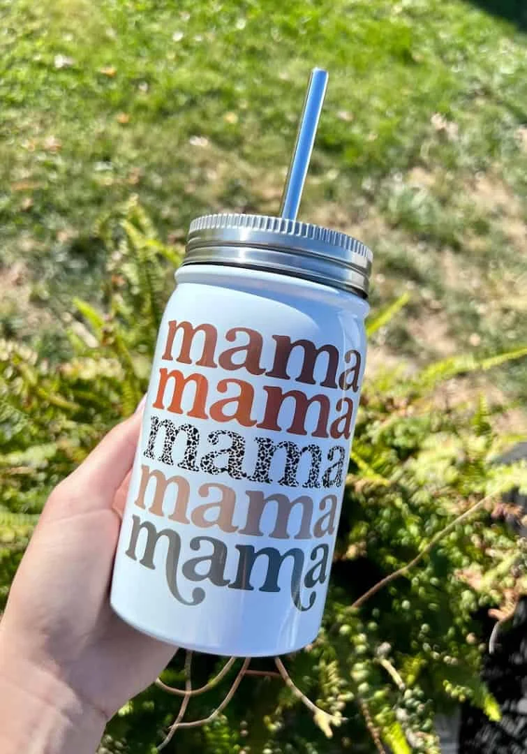 14. Tarro mason de acero inoxidable con dibujo de vaca