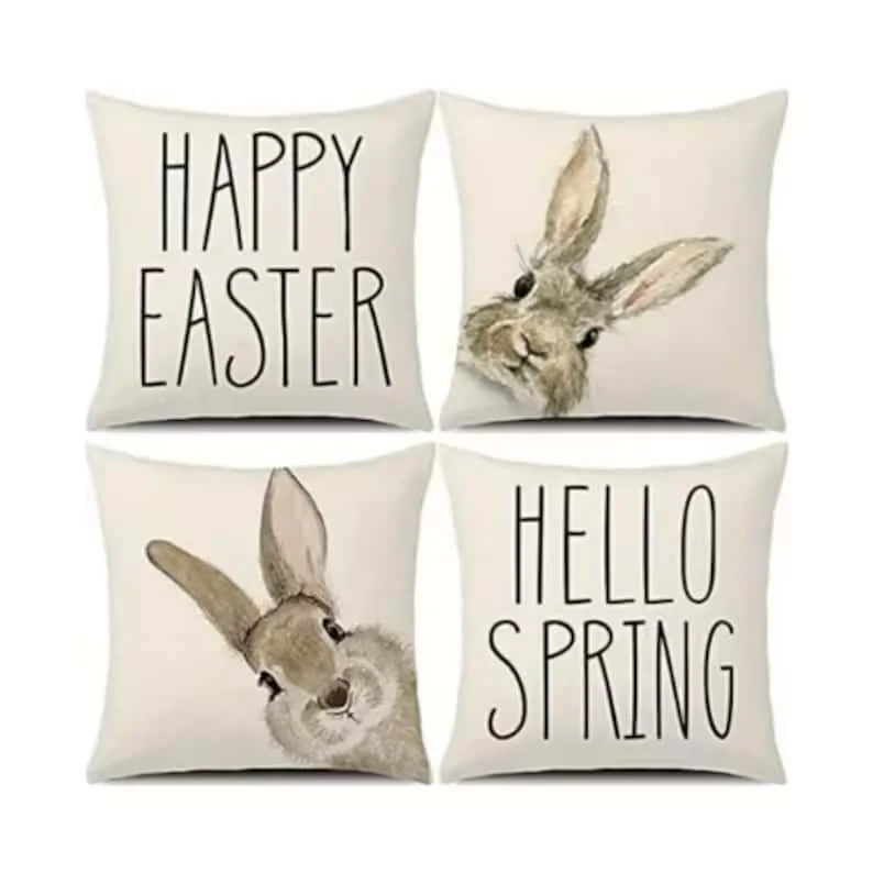 13. Almohadas con conejo curioso