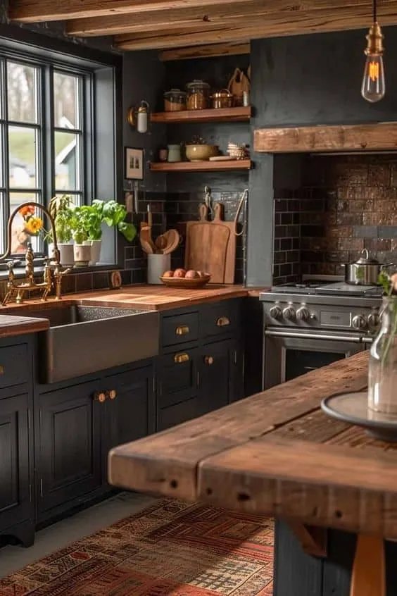 Dark Atmosphere Farmhouse Kitchen Style for Inspiration
