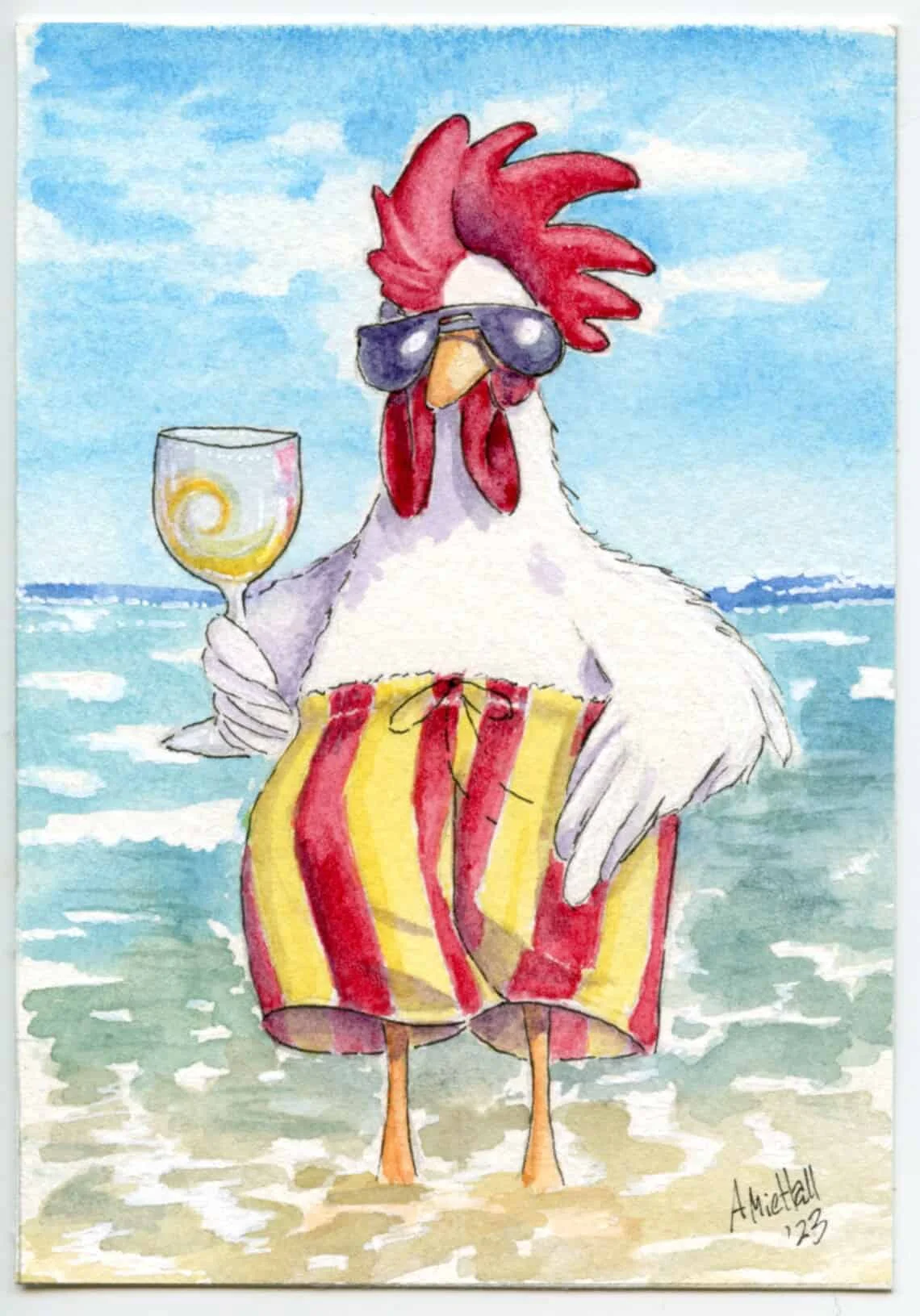 12. 原创红酒鸡水彩画