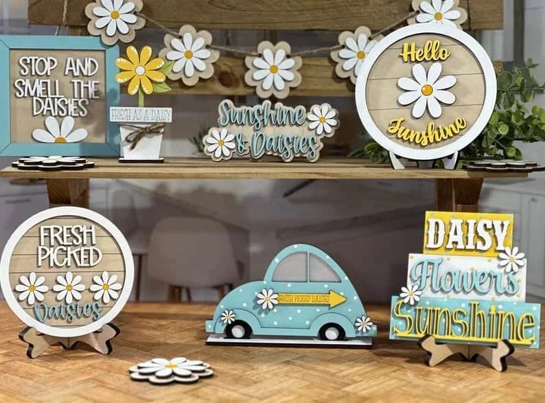 Tablillas primaverales y decoración para mesa multi-nivel