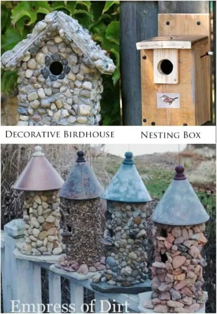 7. Casa de pájaros DIY con piedra y madera