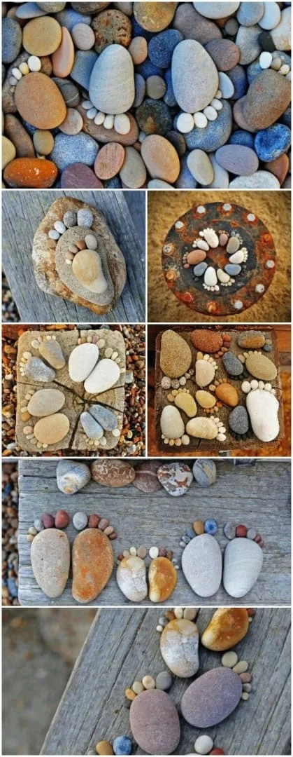 4. Decoraciones DIY con piedras y madera - huellas de pies