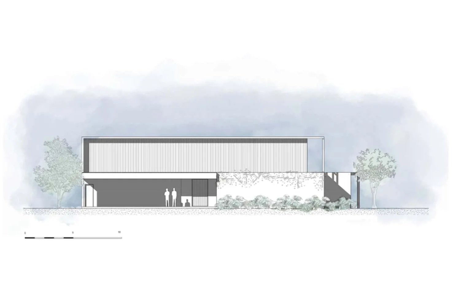 现代极简主义房屋设计，具有清晰线条、大窗户和绿化户外区域，展示现代建筑与创新住宅设计