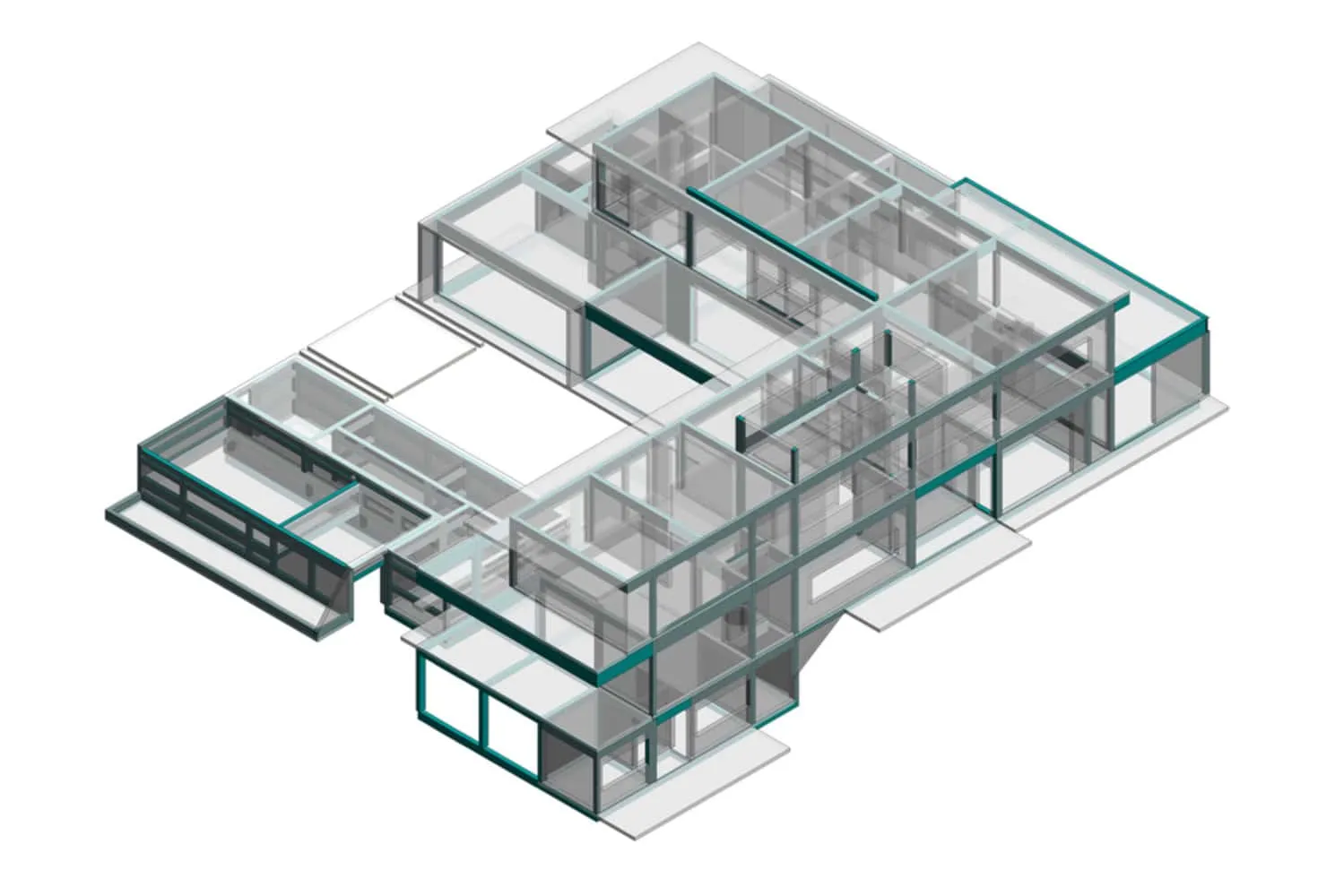 现代房屋的广泛玻璃墙和结构细节图纸