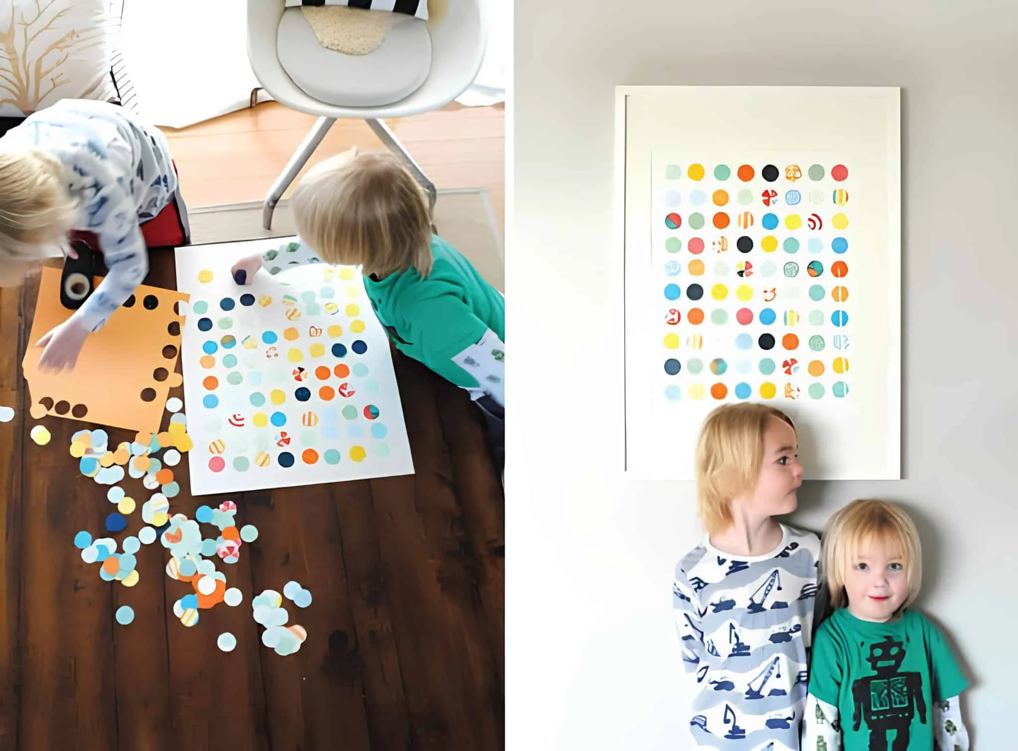 孩子们在纸上创作彩色圆圈作品