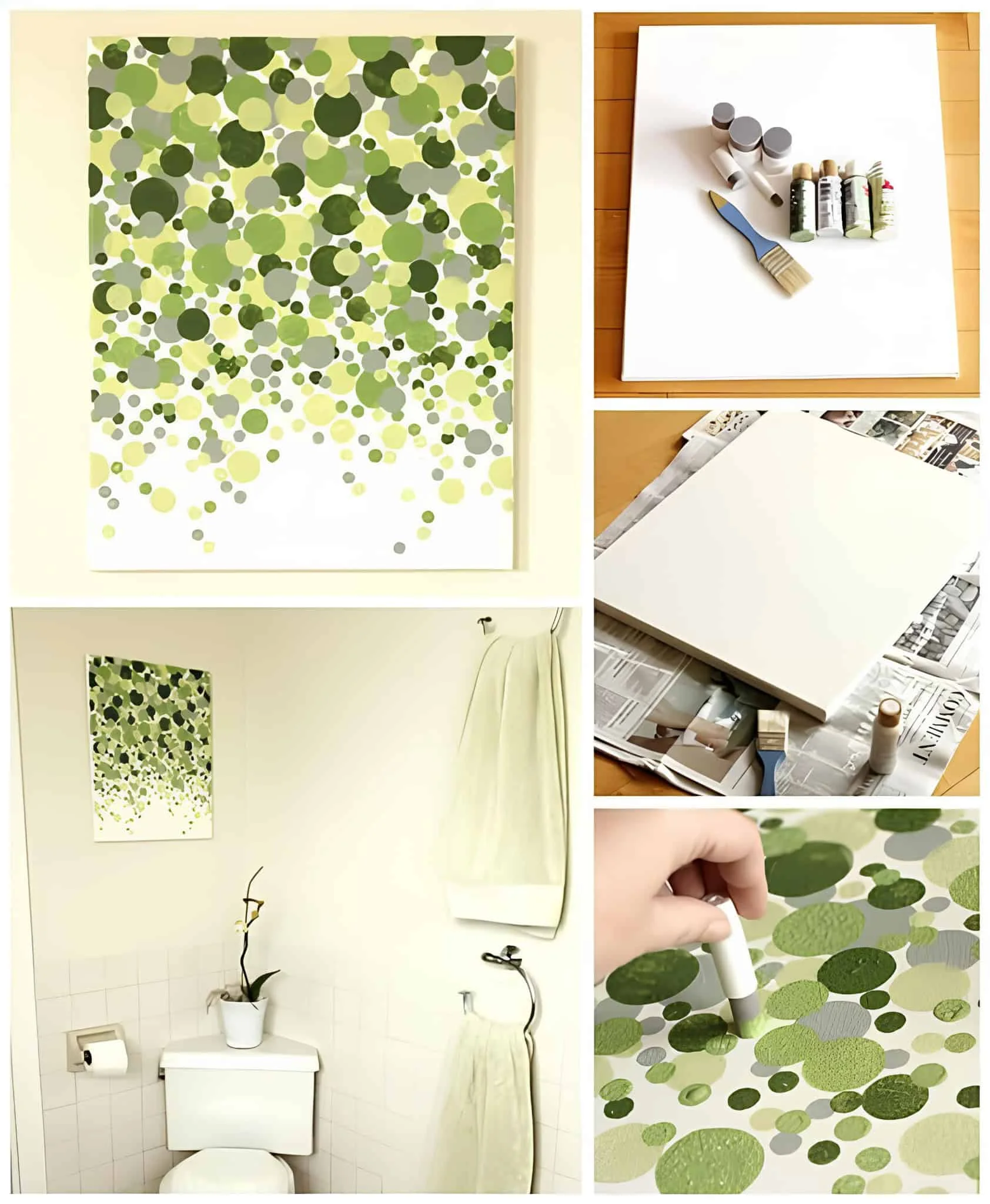 DIY抽象画布，绿色渐变点构成