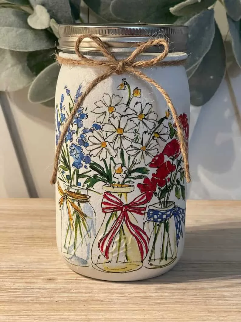 6. Flores veraniegas rojas, blancas y azules de granja