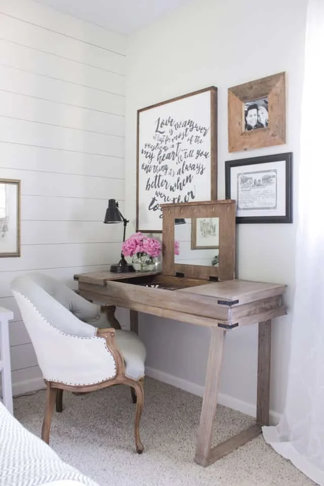 15. DIY bathroom desk with three compartments