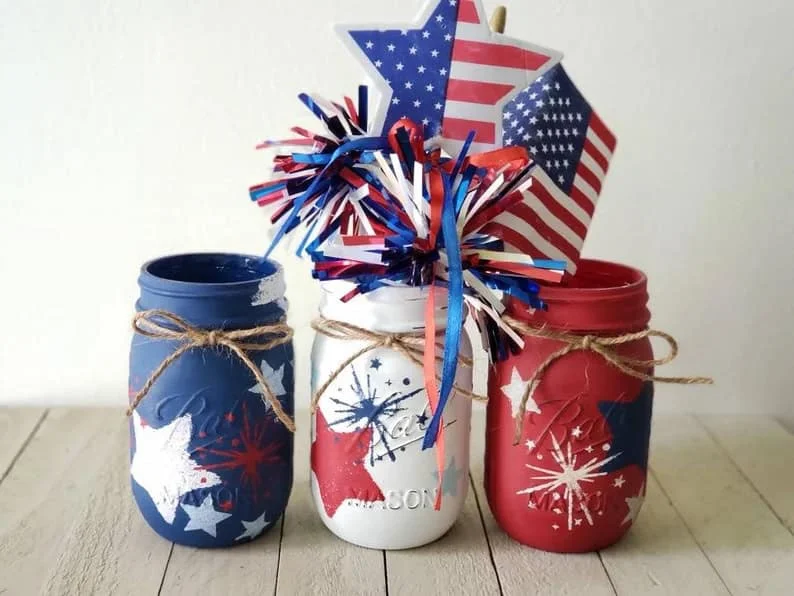 10. Set aus 3 patriotischen Mason-Jar-Behältern