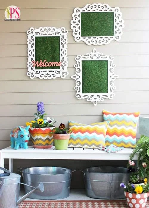 Maceteros de barro con decoración de tela