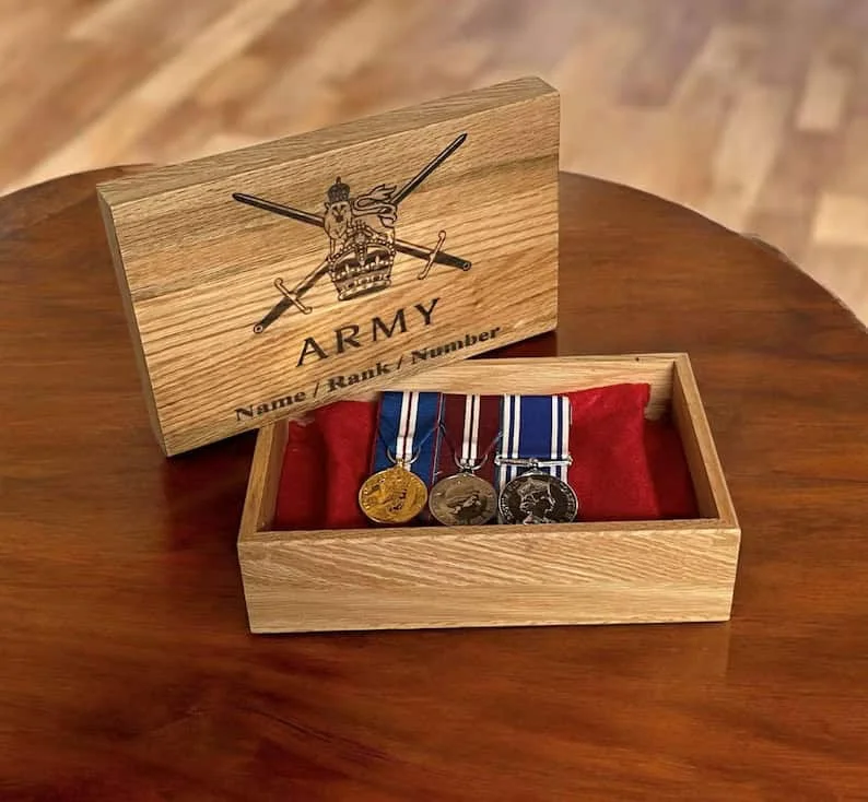 Engraved Oak Medal Box