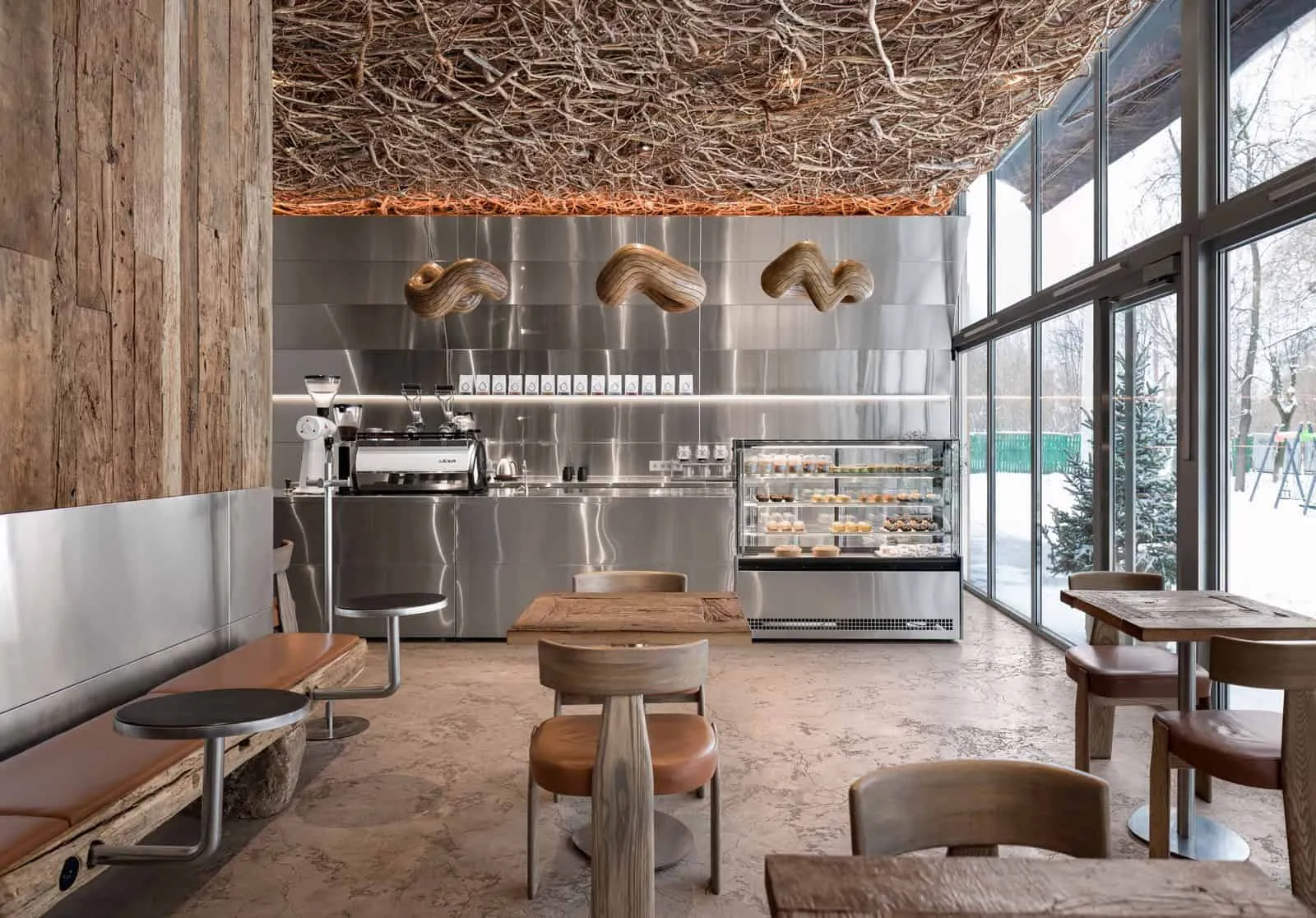 修复木材纹理化台面，可见脉络和钉子