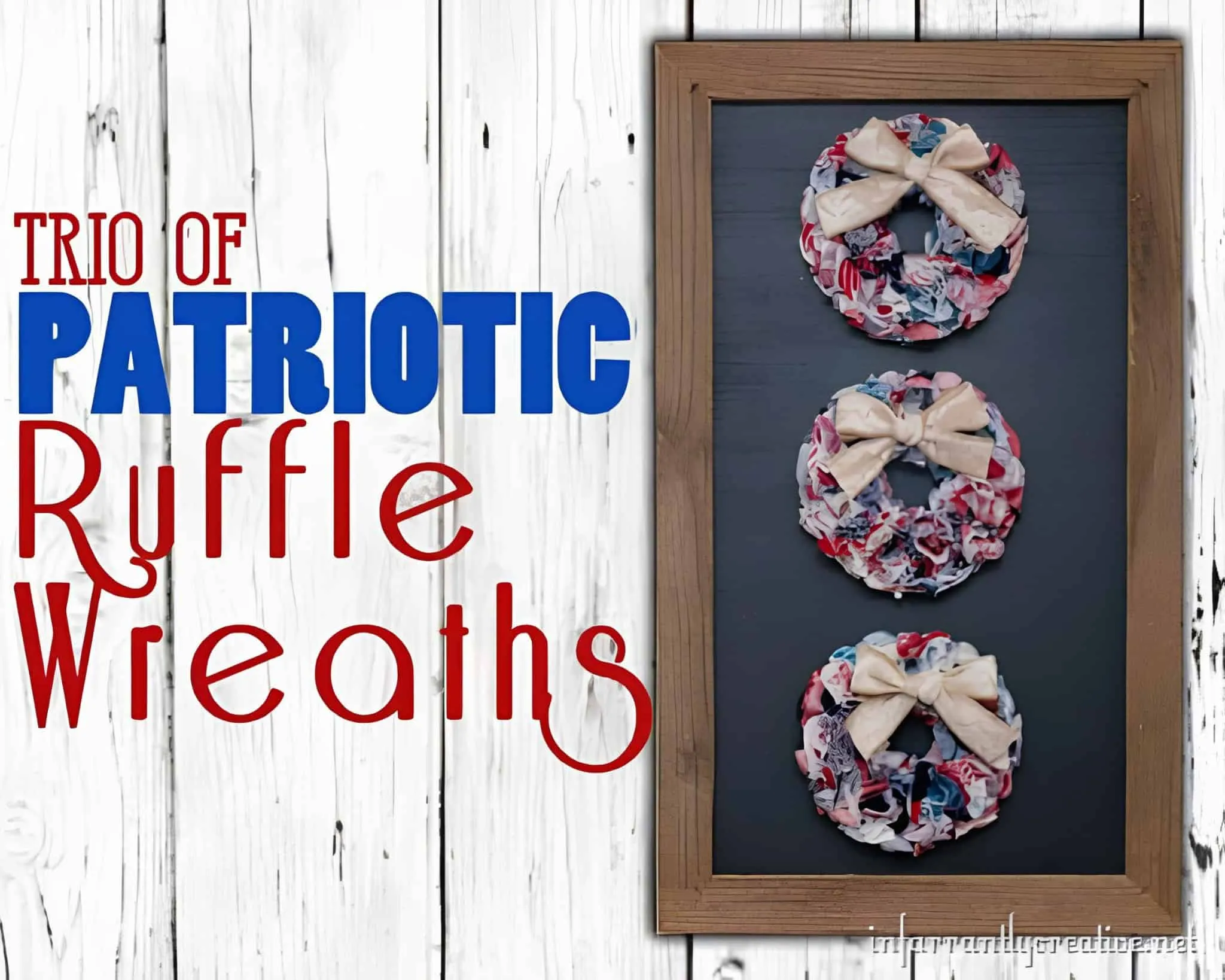 创意框架，配有三款带撕边的迷你花环，每款装饰有象牙蝴蝶结和爱国印花