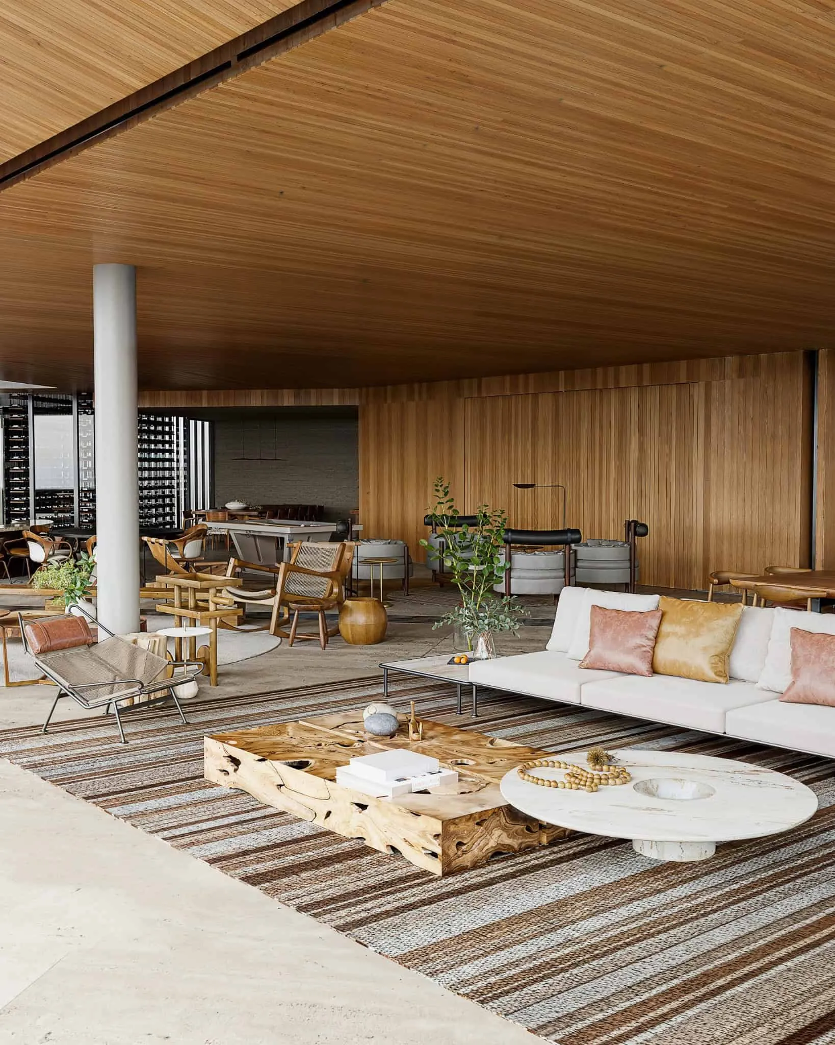 Creative space combining wooden accents and cozy furniture.