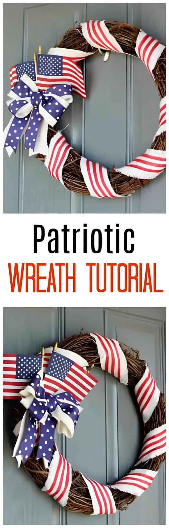 经典的葡萄藤花环，装饰红白丝带和迷你美国国旗