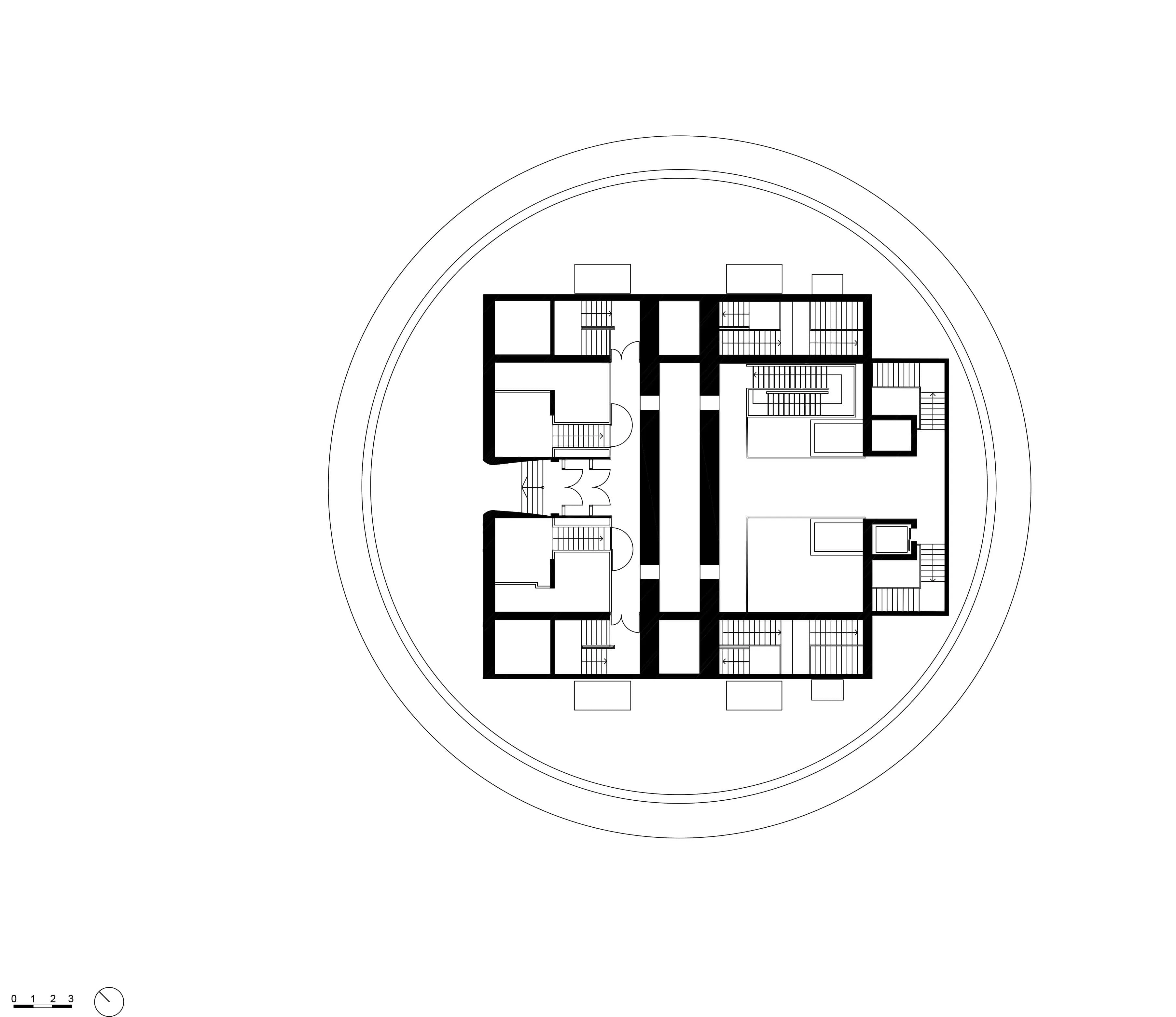 Plan of the central dome structure of La Géode showing internal services and access.