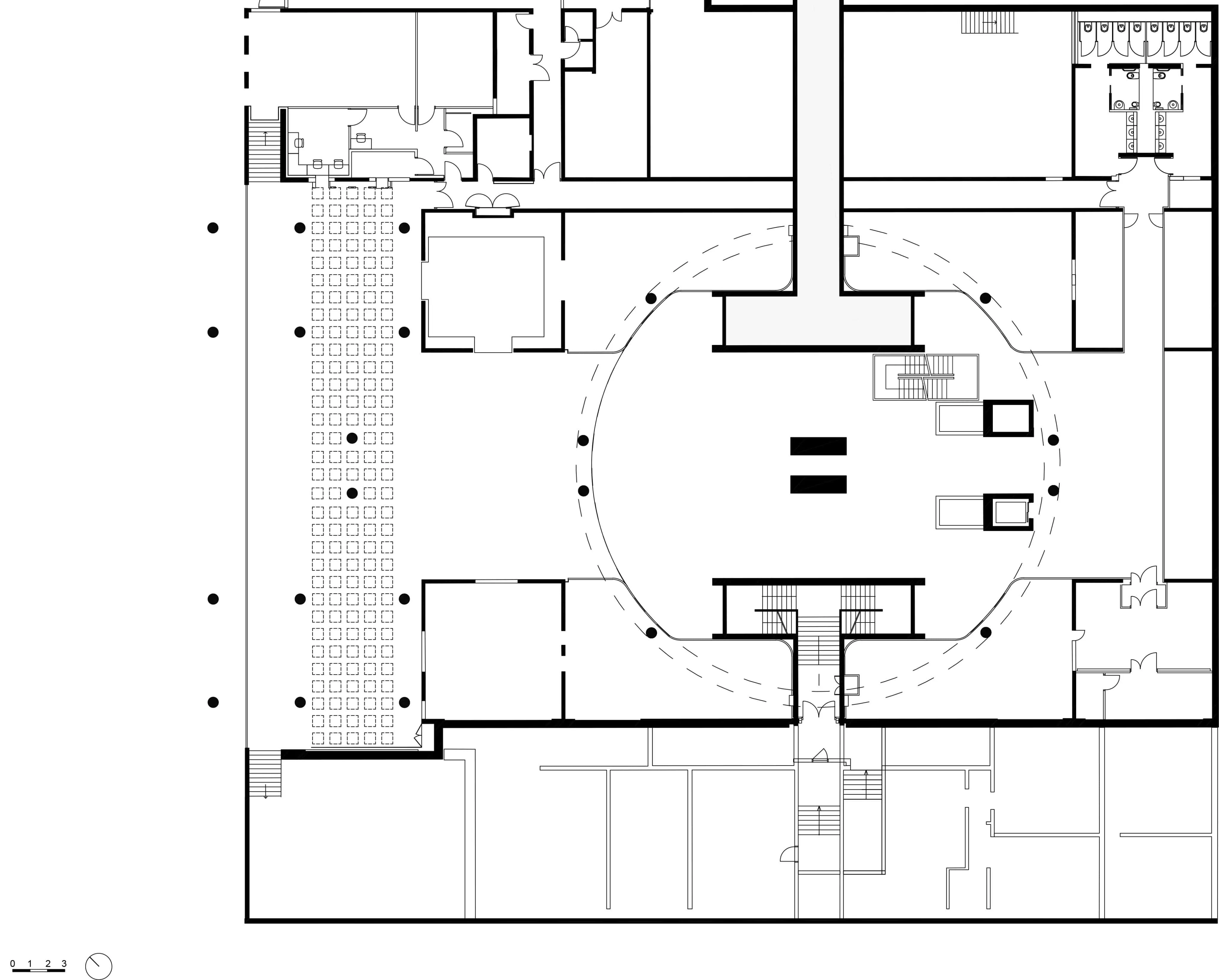 La Geode Mezzanine Floor Plan Architectural plan of the second floor of La Géode showing structural and spatial organization.