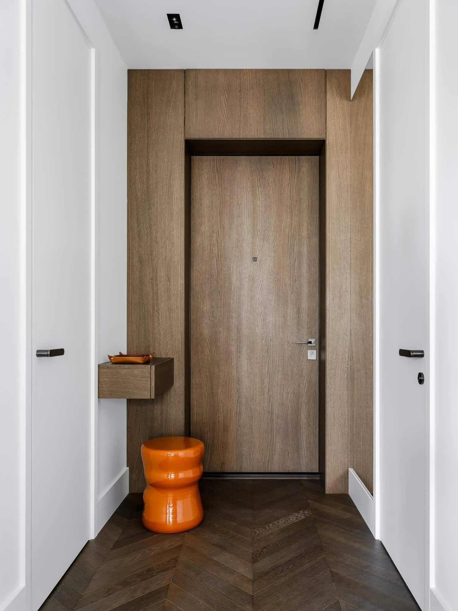 Modern wooden entrance hall.