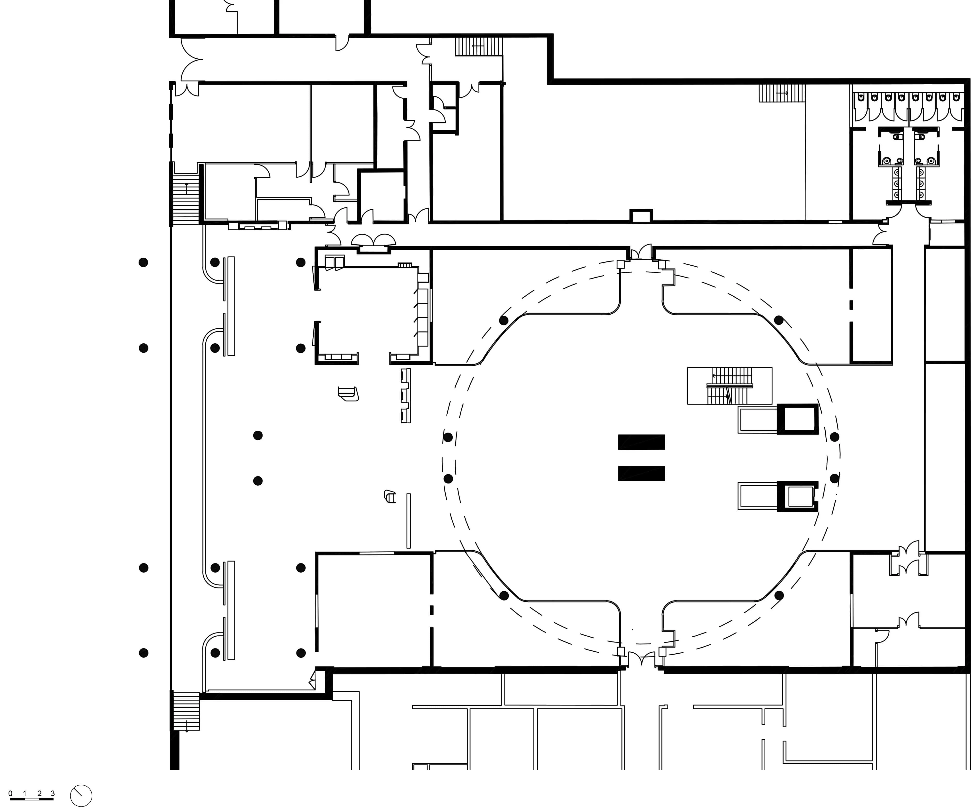 La Geode Ground Floor Plan Architectural plan of the first floor of La Géode showing circular base and lobby location.