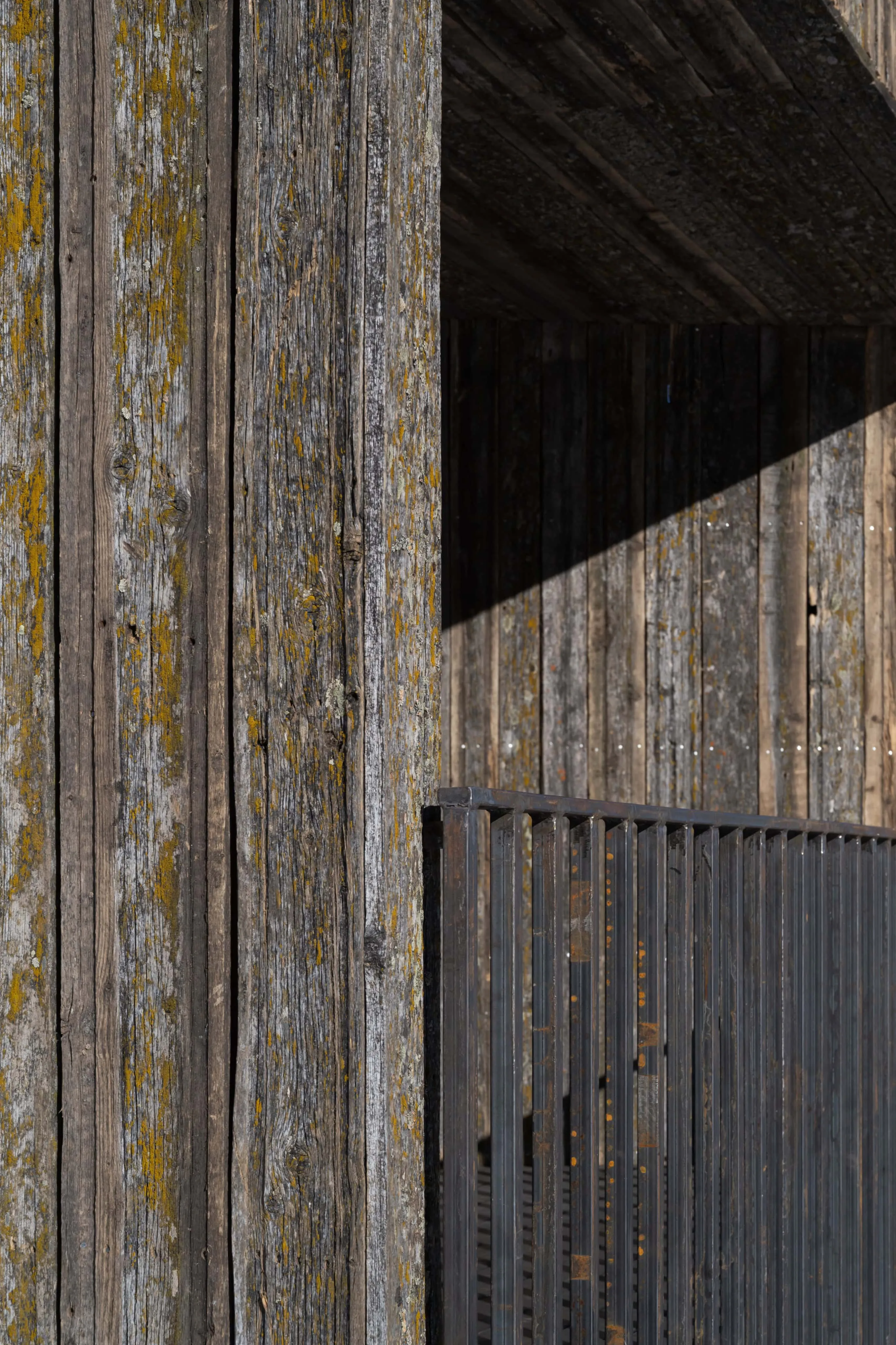 磨损垂直木材细节，戏剧性光影。