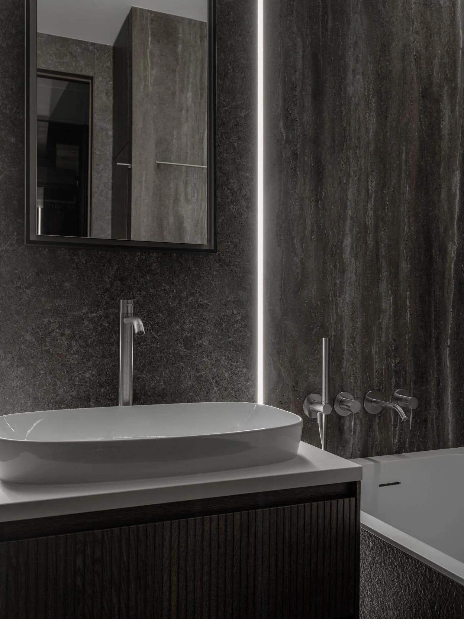 Modern bathroom and bathtub.