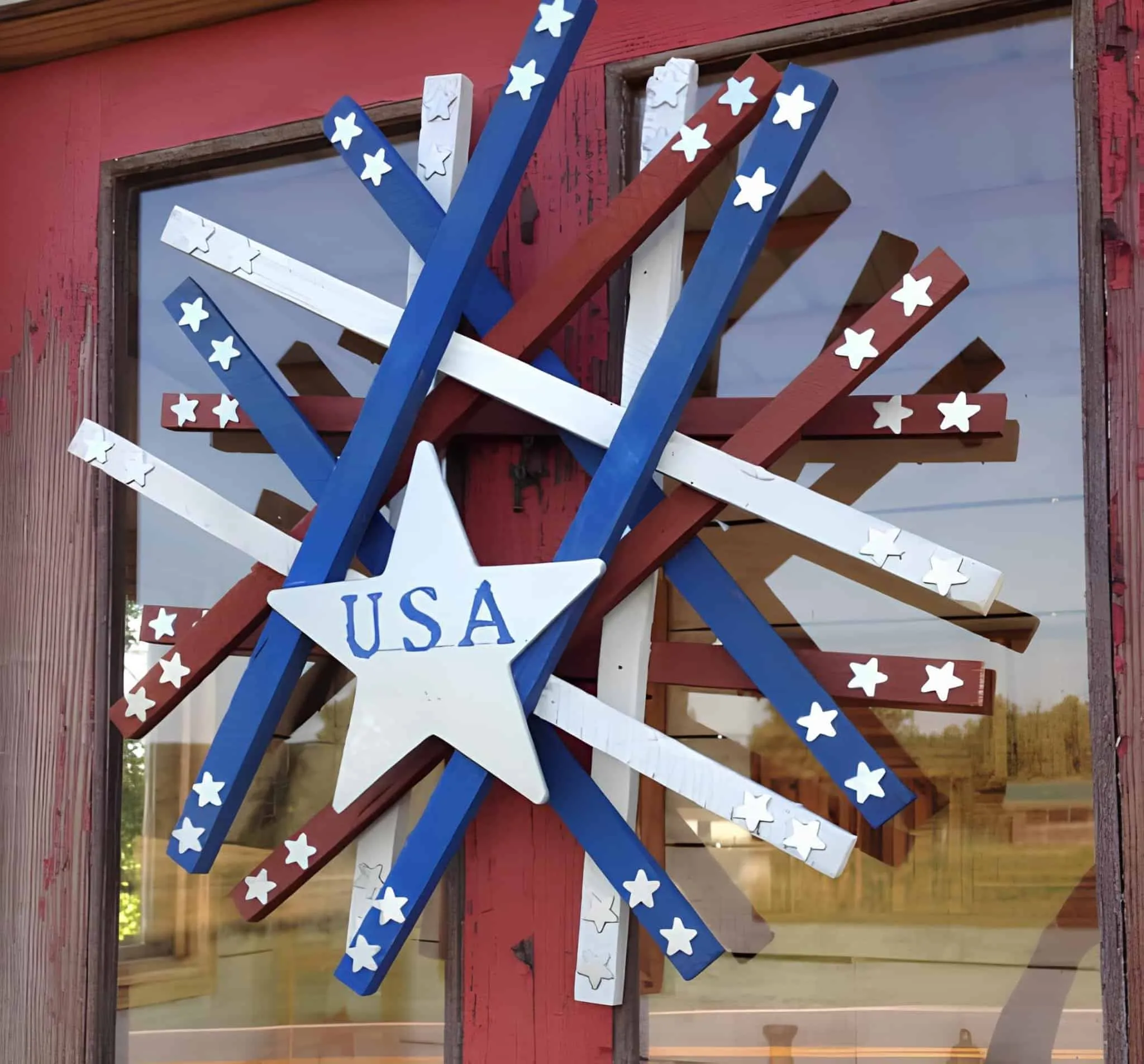 红白蓝三色木板星星花环