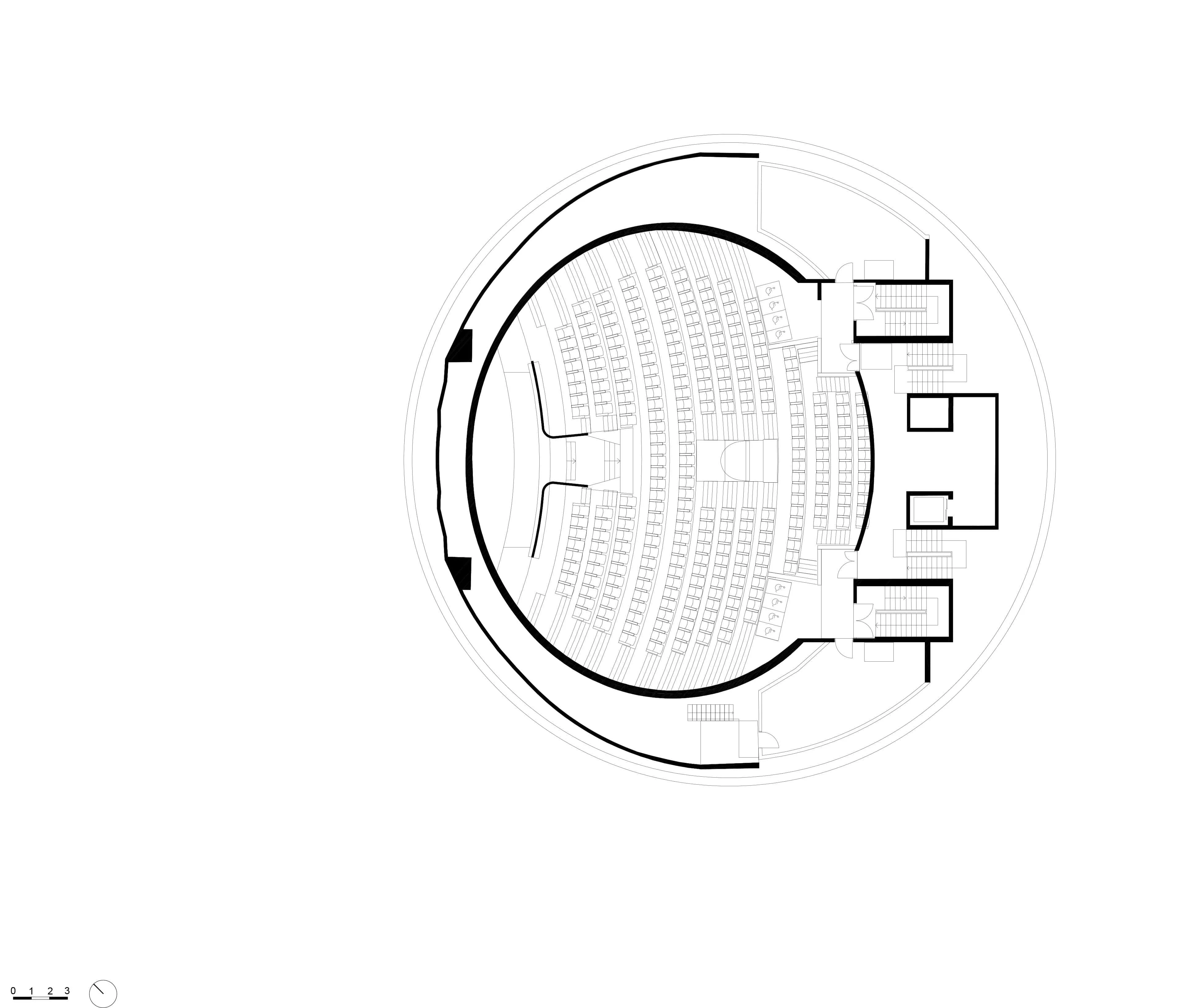 La Geode Dome Cross Section 3D Axonometric cross-section of La Géode dome highlighting construction and seating design.