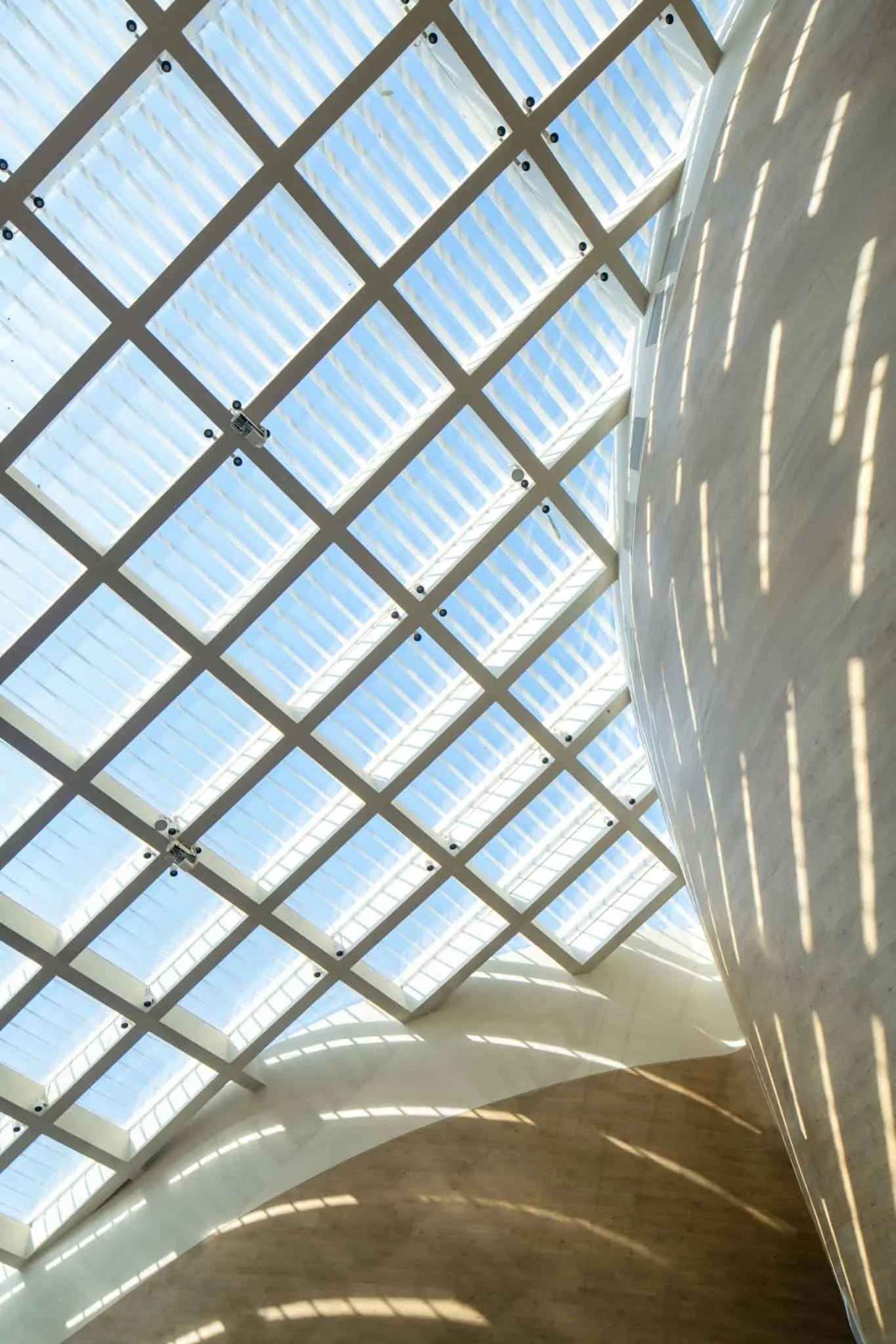 Structure of Sunner Museum sky Close-up of Sunner Museum sky structure showing grid and natural light