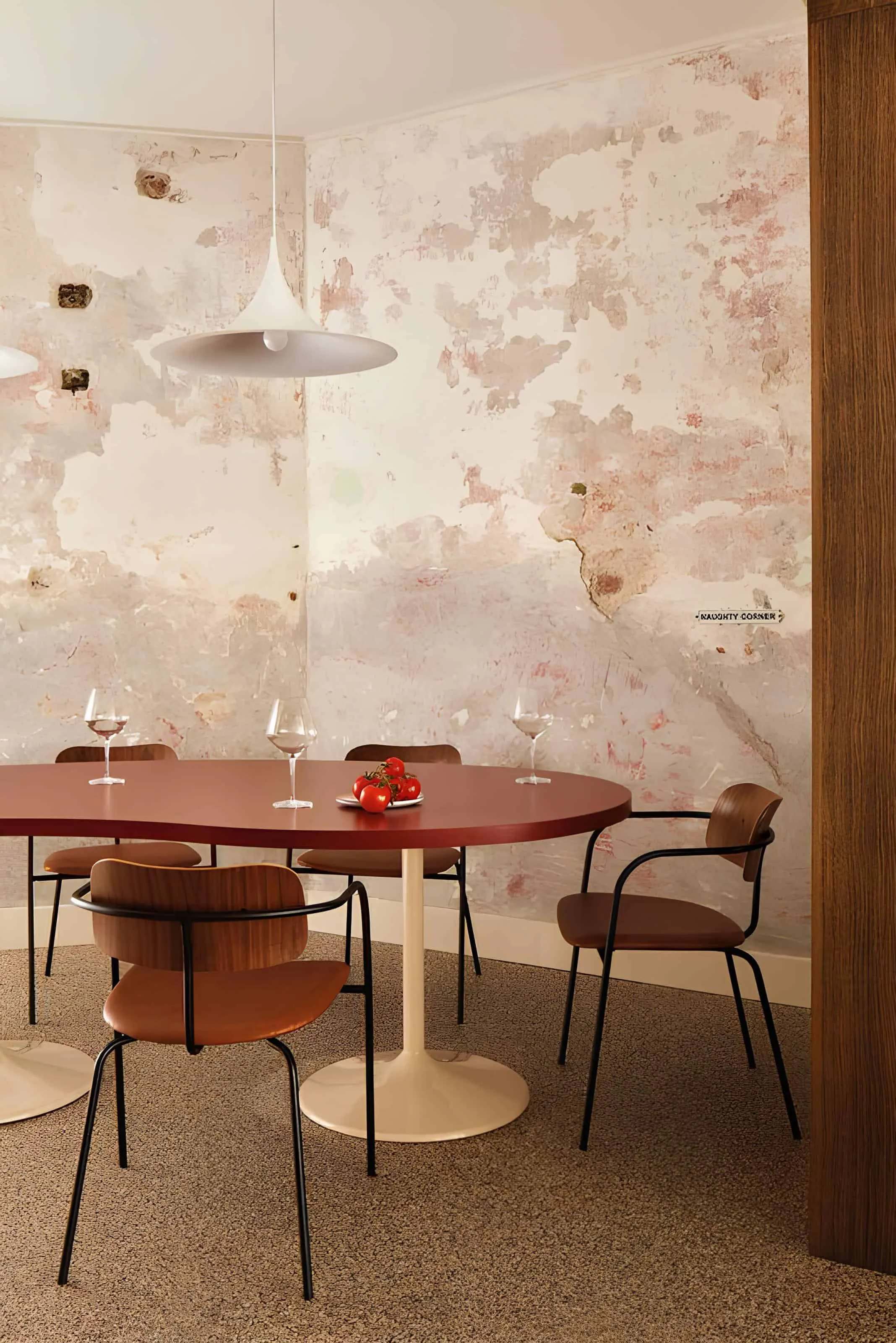 'Naughty Corner' space at Vin Populi with textured, original walls
