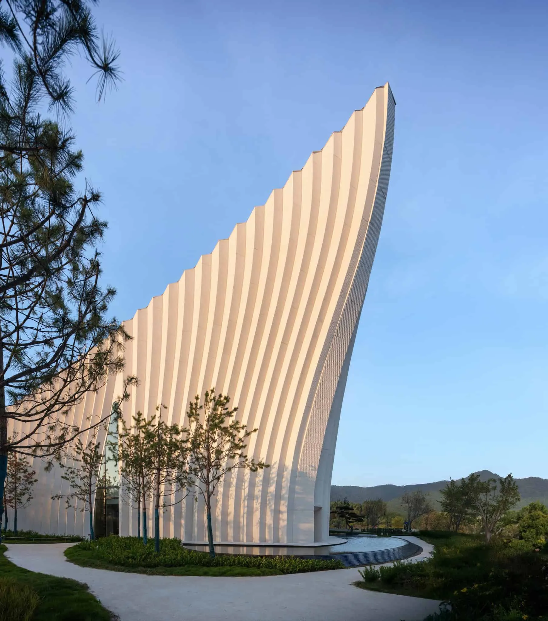 Corner of Sunner Museum facade with sunset Corner of Sunner Museum facade with soft sunset light