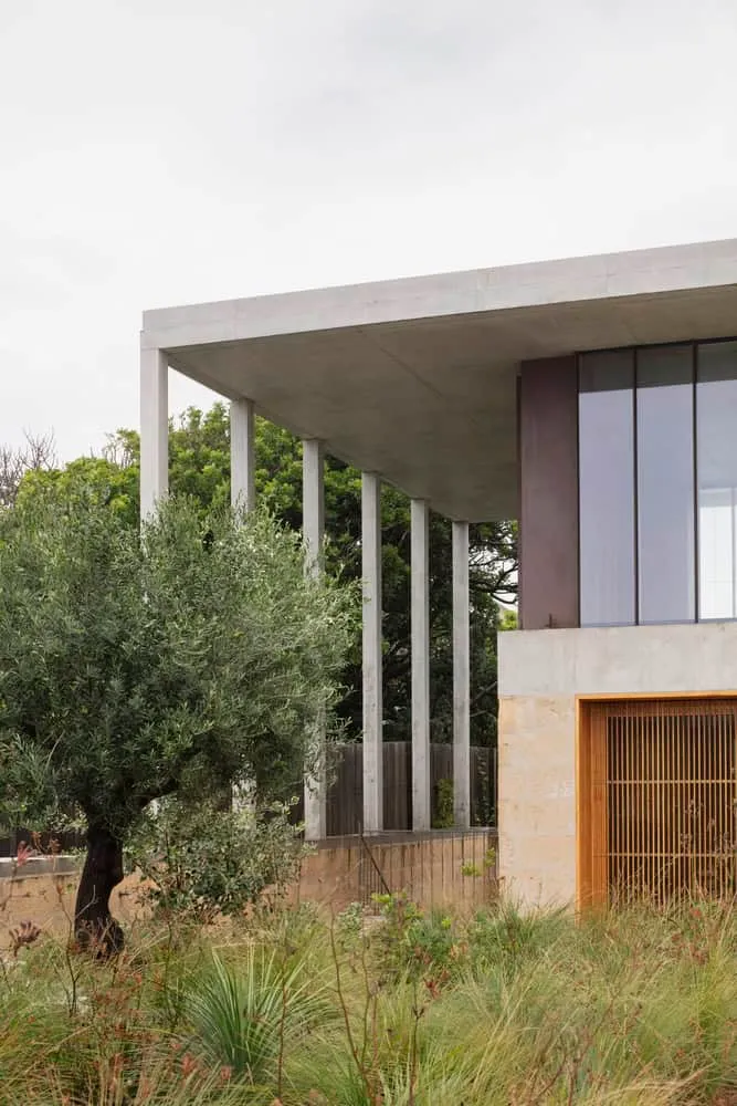 Modern front facade with vertical columns and large windows in Newcastle