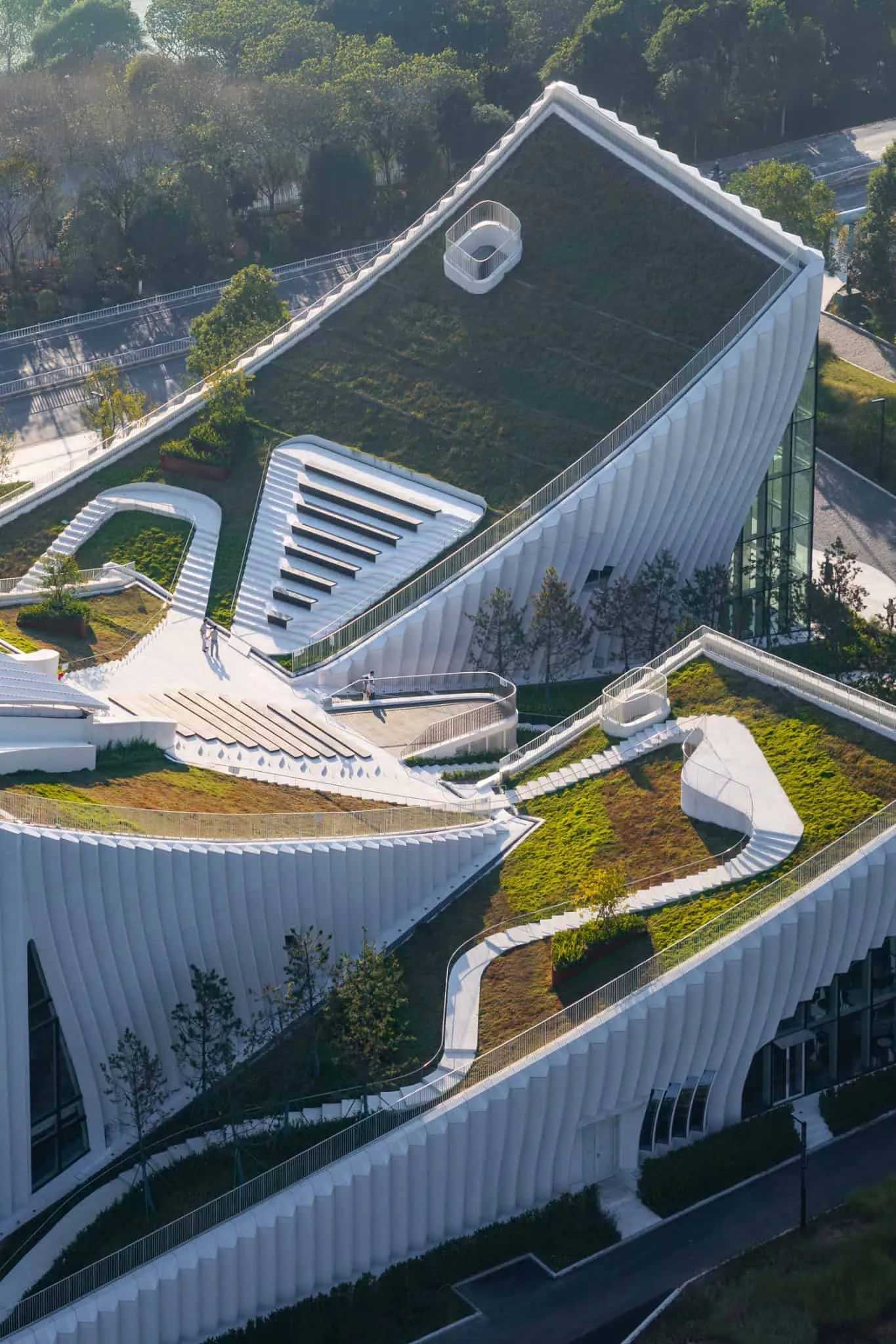 Detail of path on Sunner Museum roof People walking on terraces and stairs of Sunner Museum roof