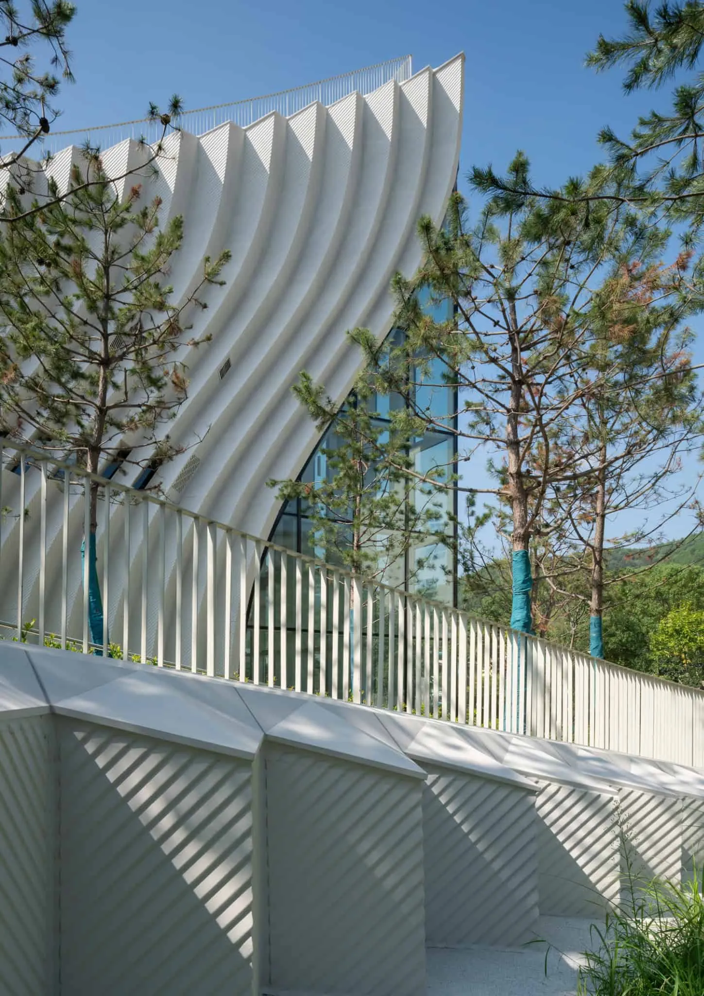 Detail of Sunner Museum facade and fence Close-up of Sunner Museum facade and vertical fence