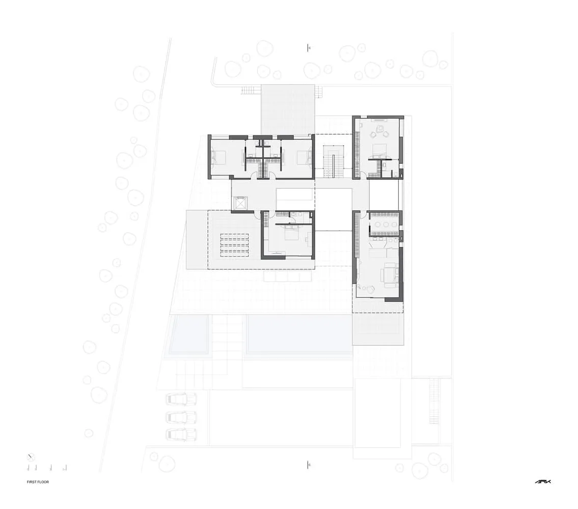 Architectural plan of the upper level of Villa Air