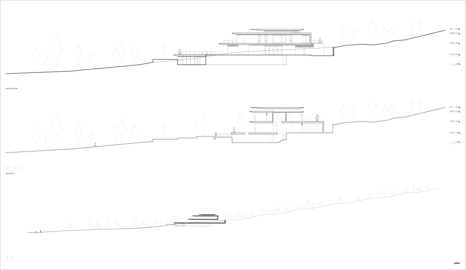 Eastern facade and longitudinal section of Villa Air