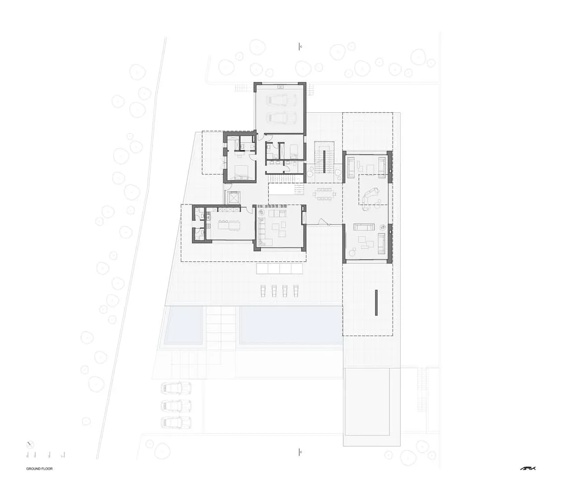 Main plan of the first level of Villa Air