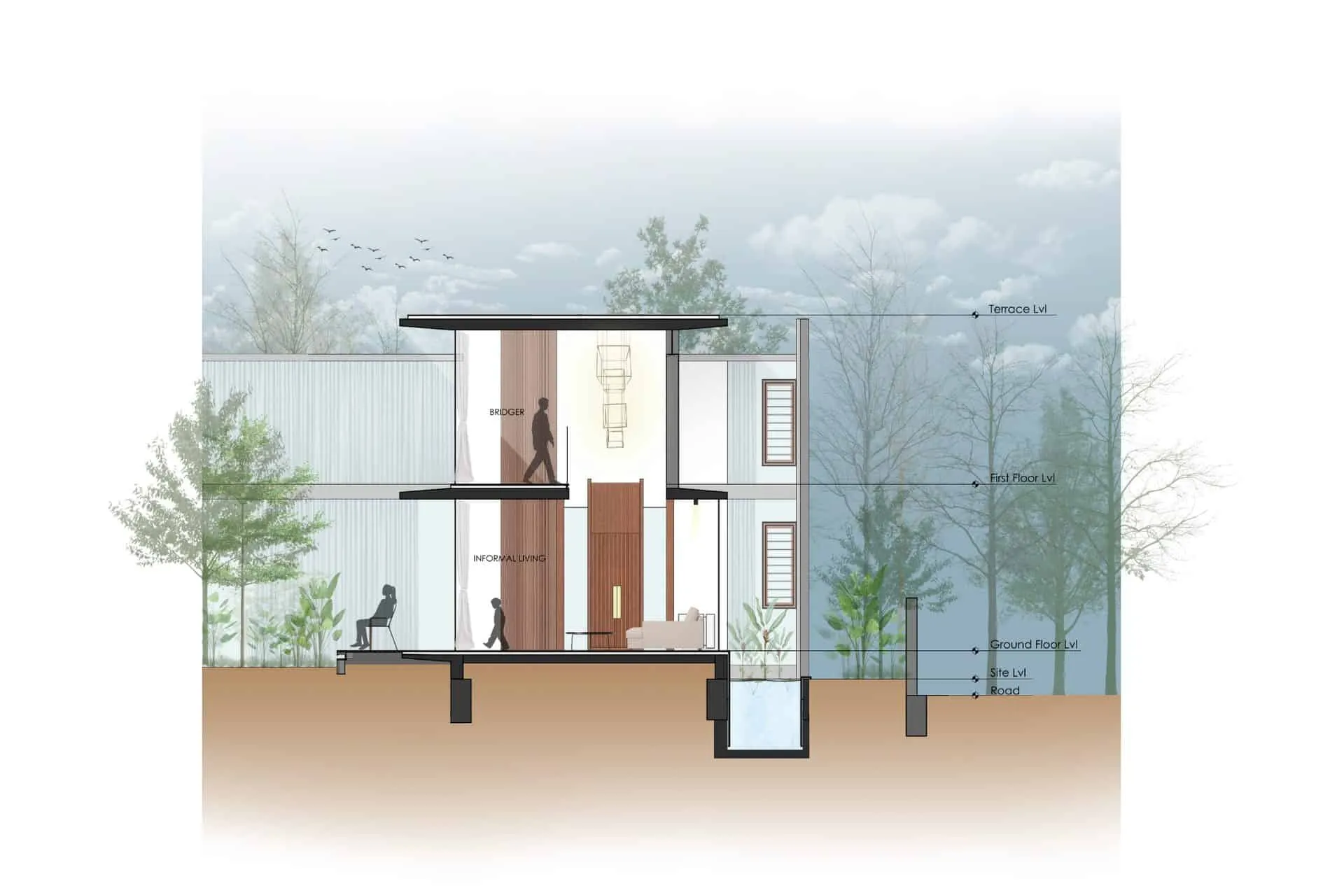 Minimalist House by Crest Architects — section plan, Bangalore, India