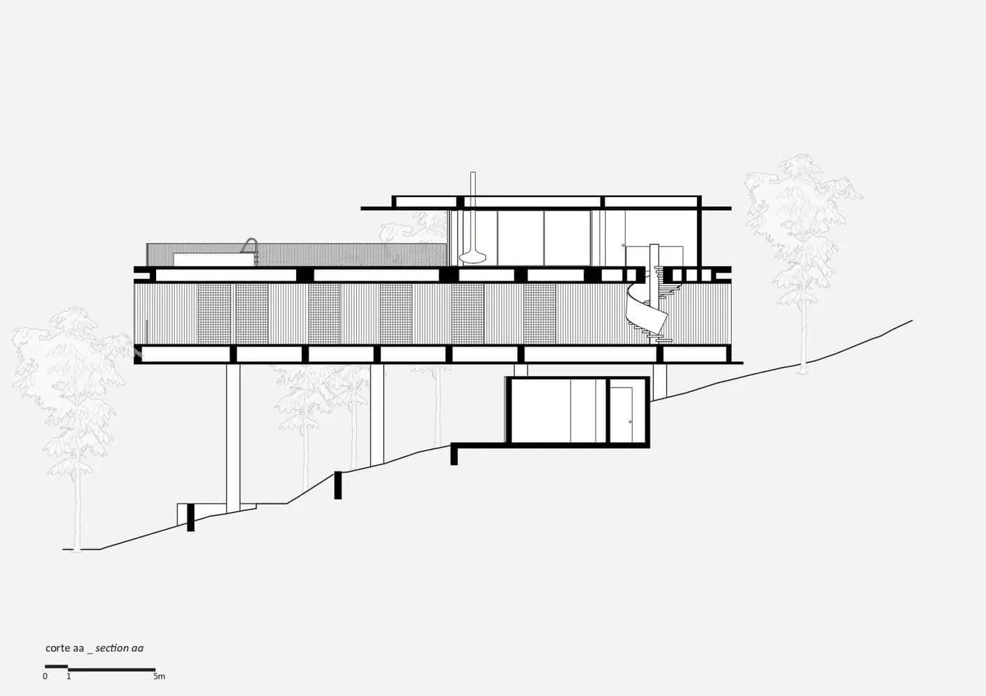 Architectural section AA of Canopy House by Studio MK27