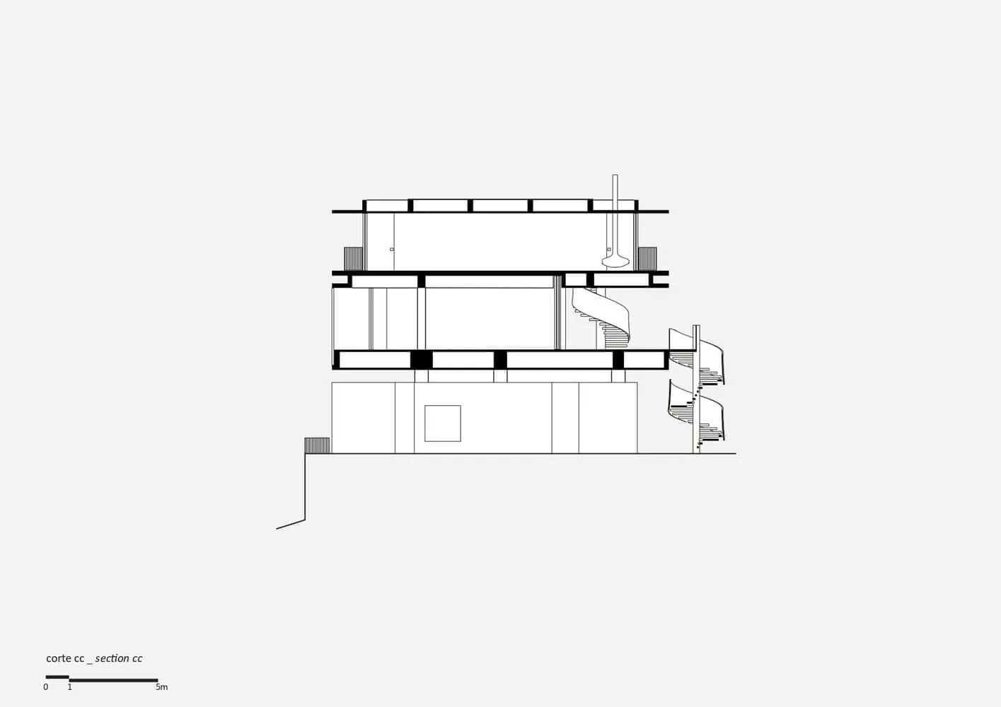 Architectural section CC of Canopy House by Studio MK27
