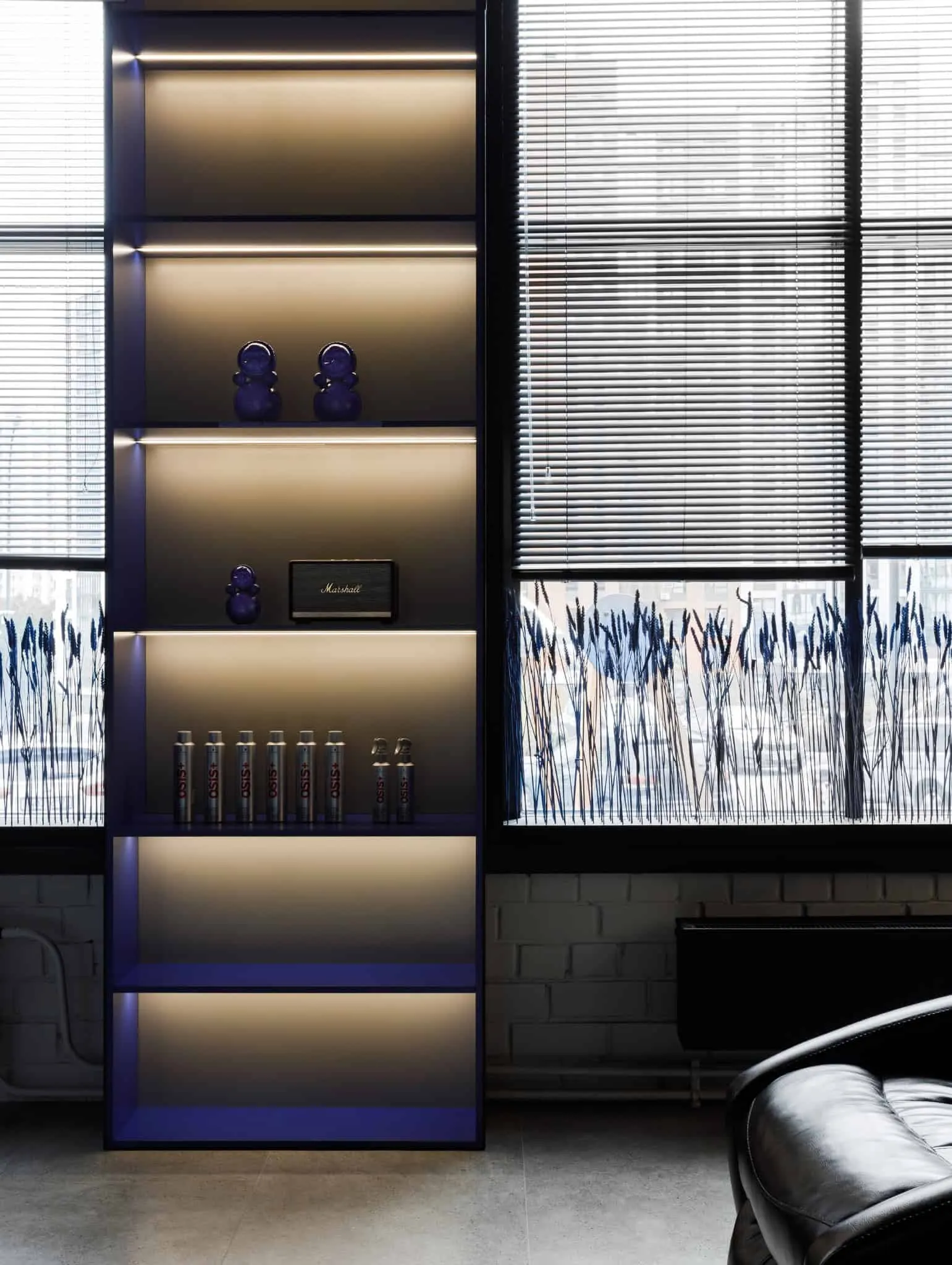 Modern minimalist interior by Julia Starikova – illuminated shelf in Chelyabinsk, Russia