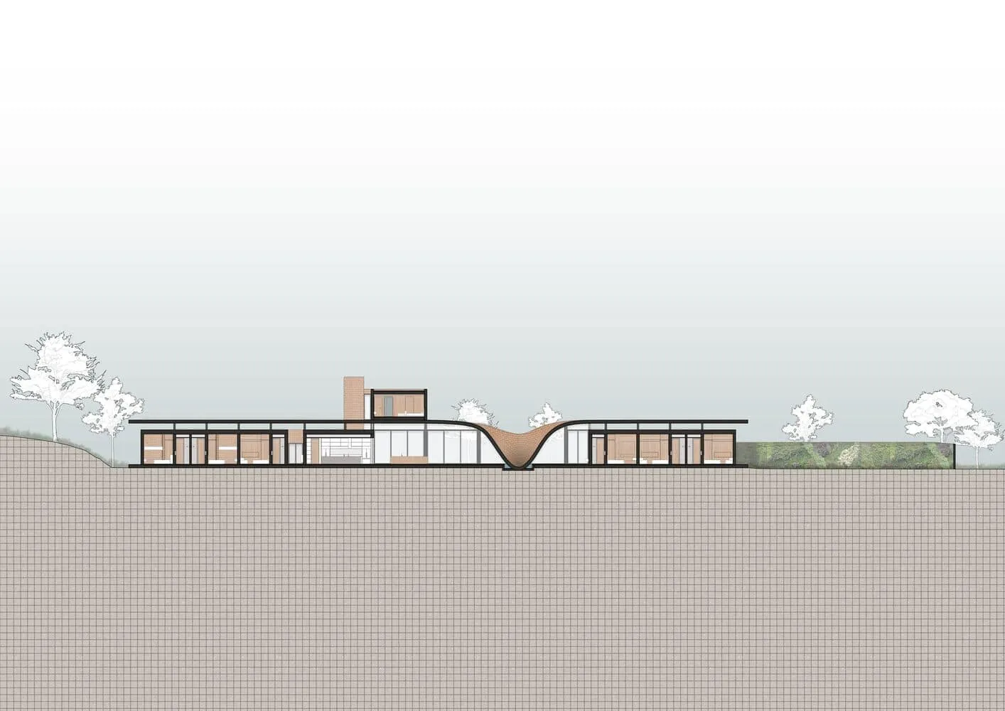 Passive house by Mareines Arquitetura: Self-sufficient cottage in Brazilian rural areas Modern architectural vision of house with curved roof and expansive glass windows, surrounded by greenery, detailed in contemporary architectural style.