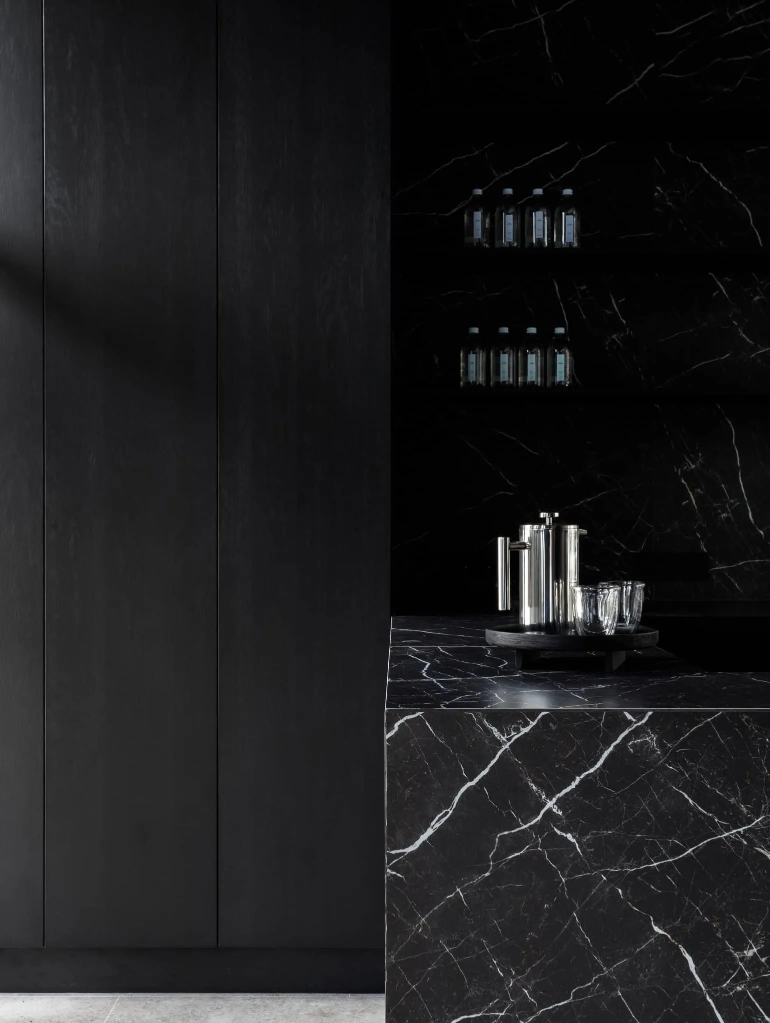 Modern minimalist interior by Julia Starikova – close-up of marble counter in Chelyabinsk, Russia