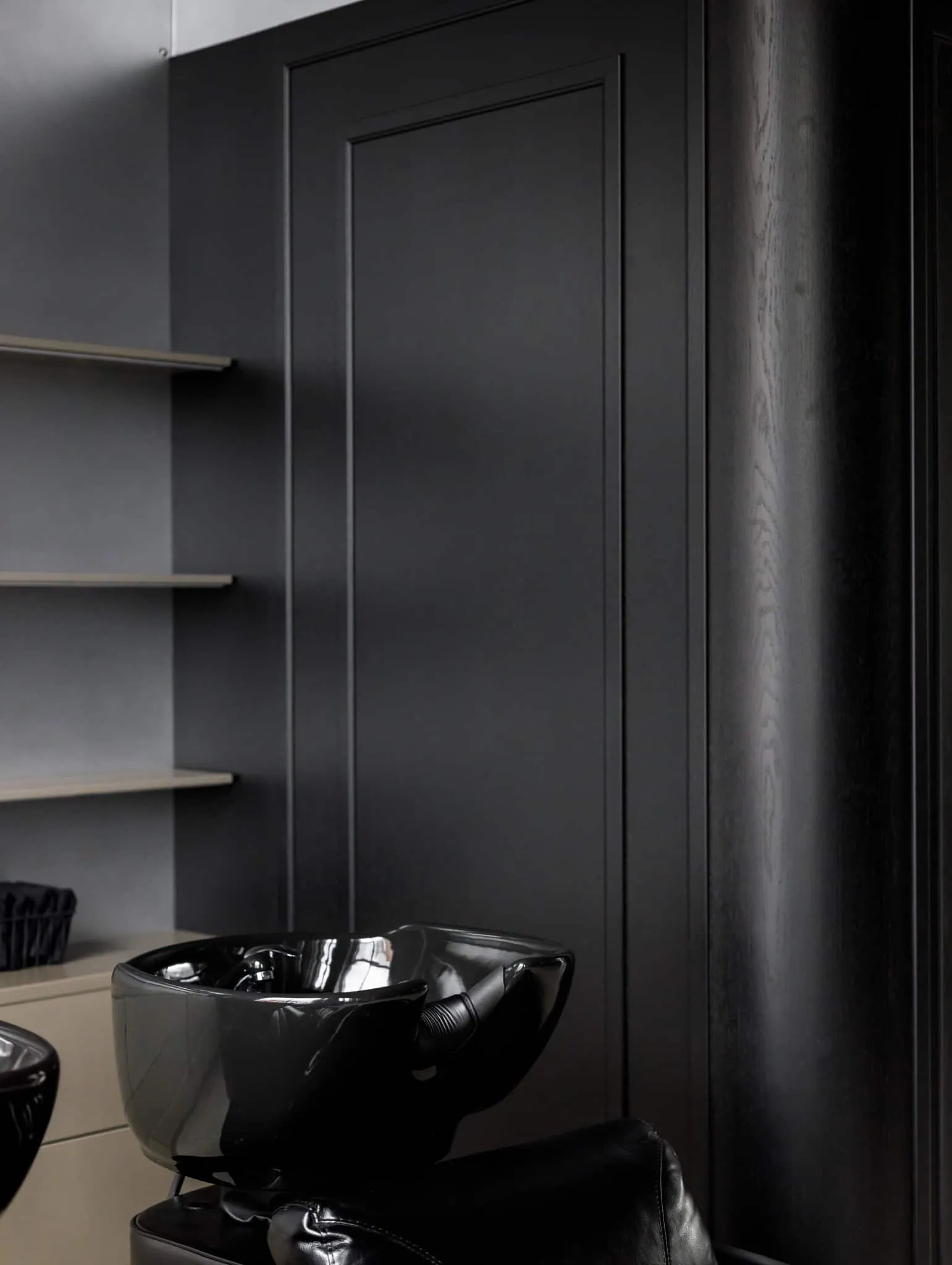 Modern minimalist interior by Julia Starikova – close-up of shower basin in Chelyabinsk, Russia