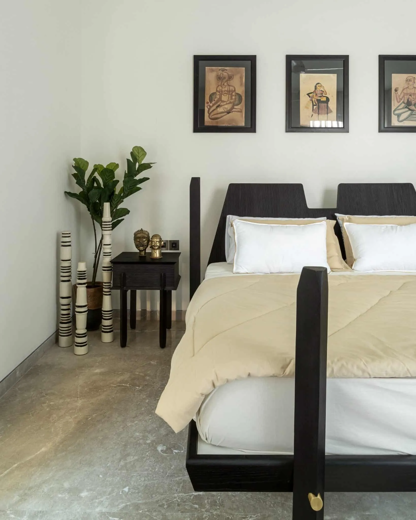 House Of Lines Boat Club – Dark Wood Bed with Art Wall, Chennai