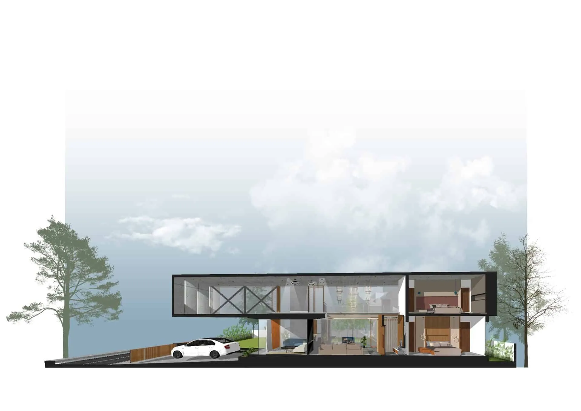 Minimalist House by Crest Architects — section drawing, Bangalore, India