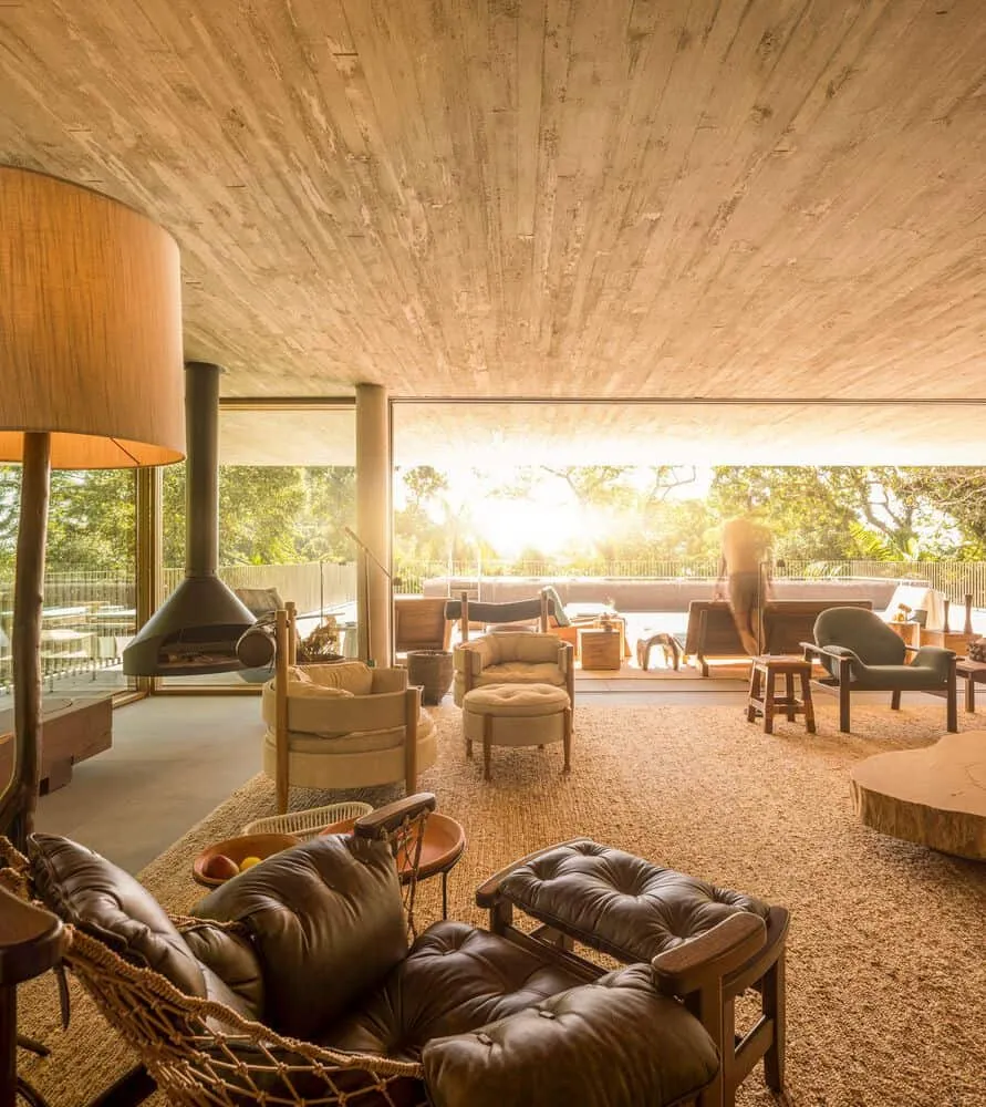 Canopy House by Studio MK27 – living lounge at sunset, Guarujá, Brazil